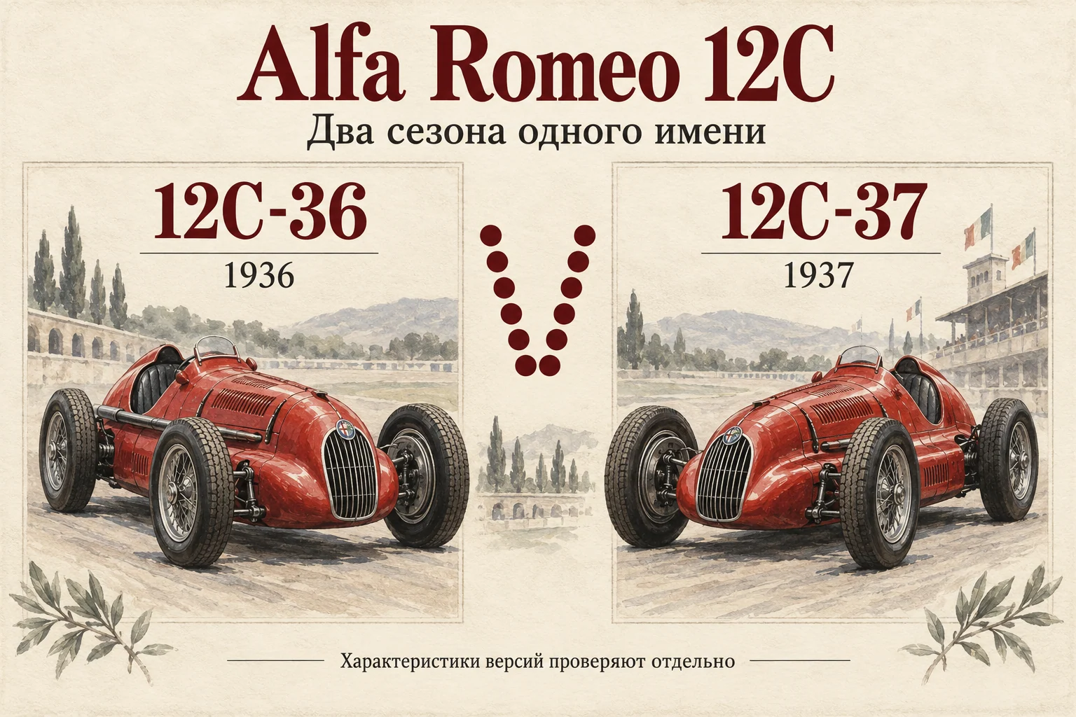 Alfa Romeo 12C (1936–1937): V12 Яно и две версии: редакционная иллюстрация истории и особенностей модели
