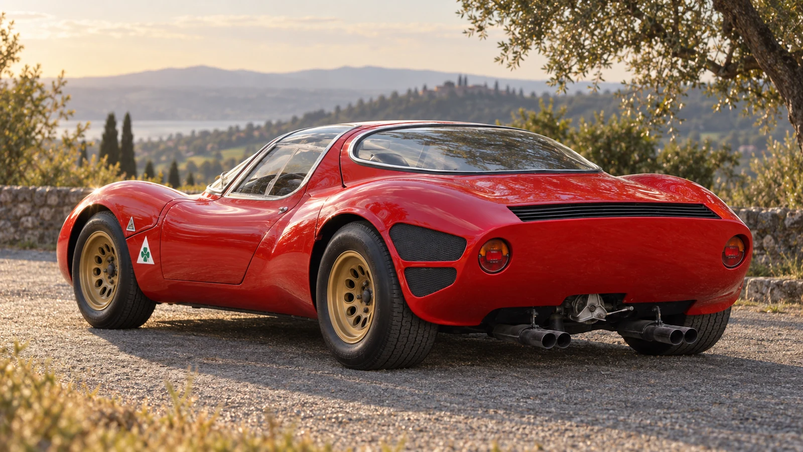 Alfa Romeo 33 Stradale, прототип 1967 года, вид сзади слева в три четверти