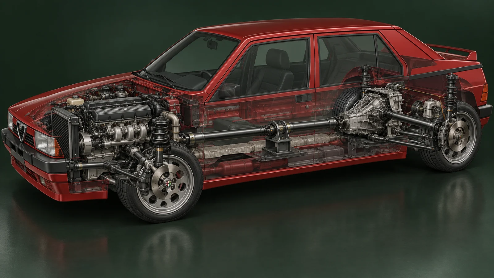 Схема transaxle и задней подвески Alfa Romeo 75