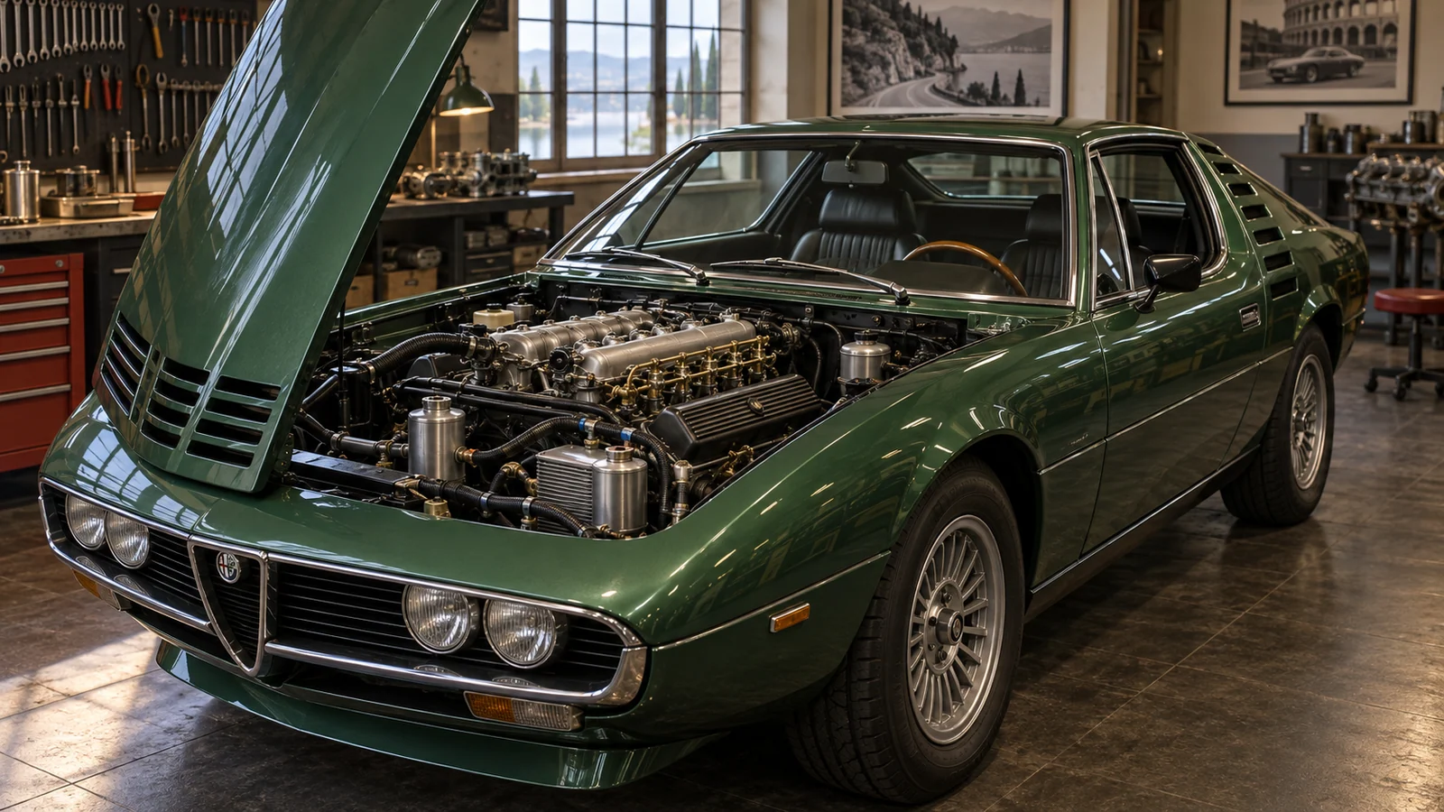 Моторный отсек Alfa Romeo Montreal с 2,6-литровым V8