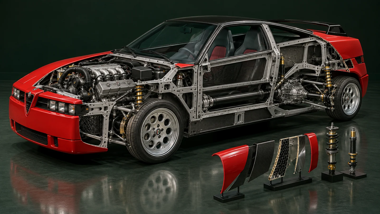 Конструкция Alfa Romeo SZ с V6 и трансмиссией transaxle
