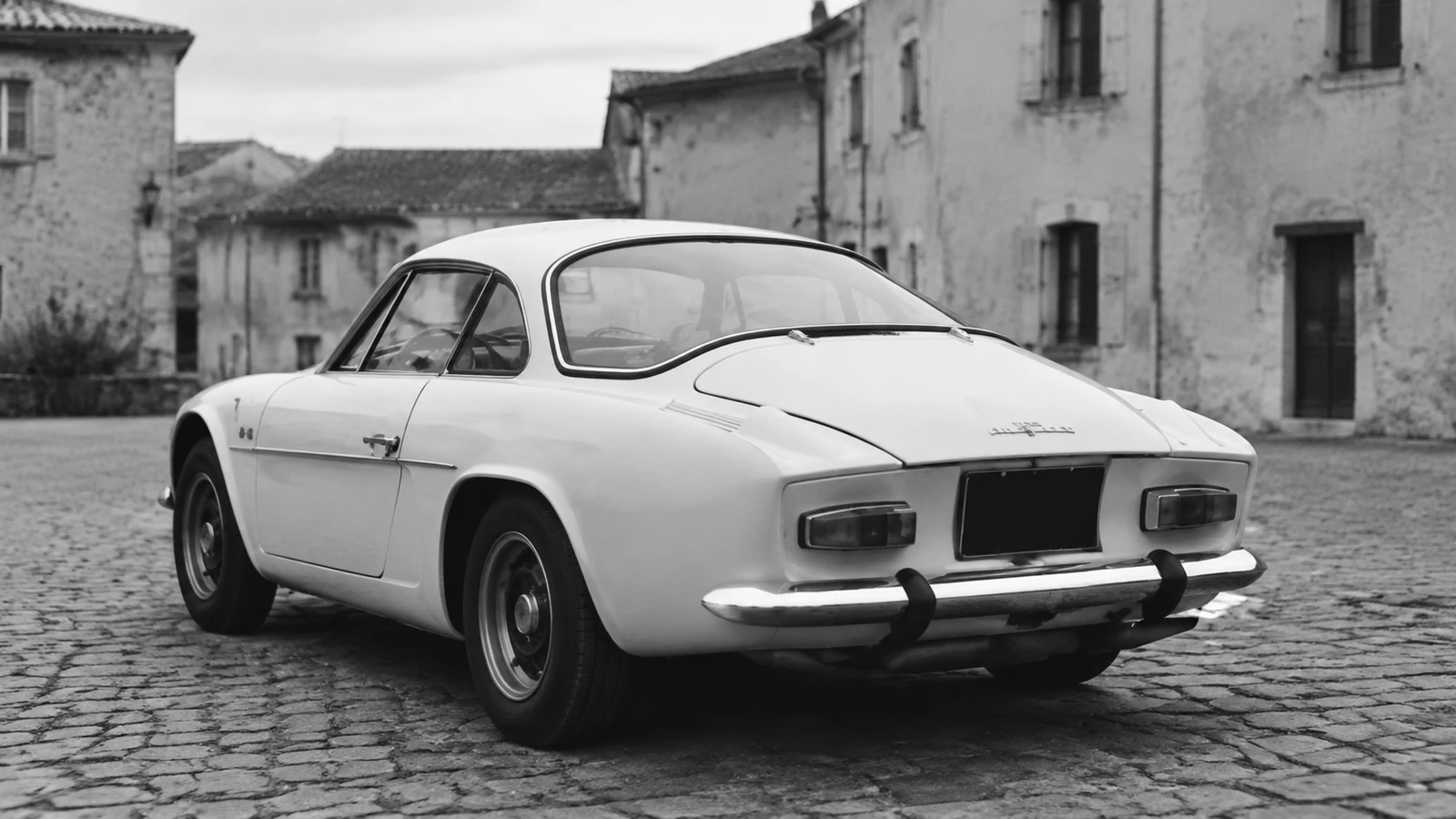 Узкая корма Alpine A110 1600 S; отдельная чёрно-белая сгенерированная сцена