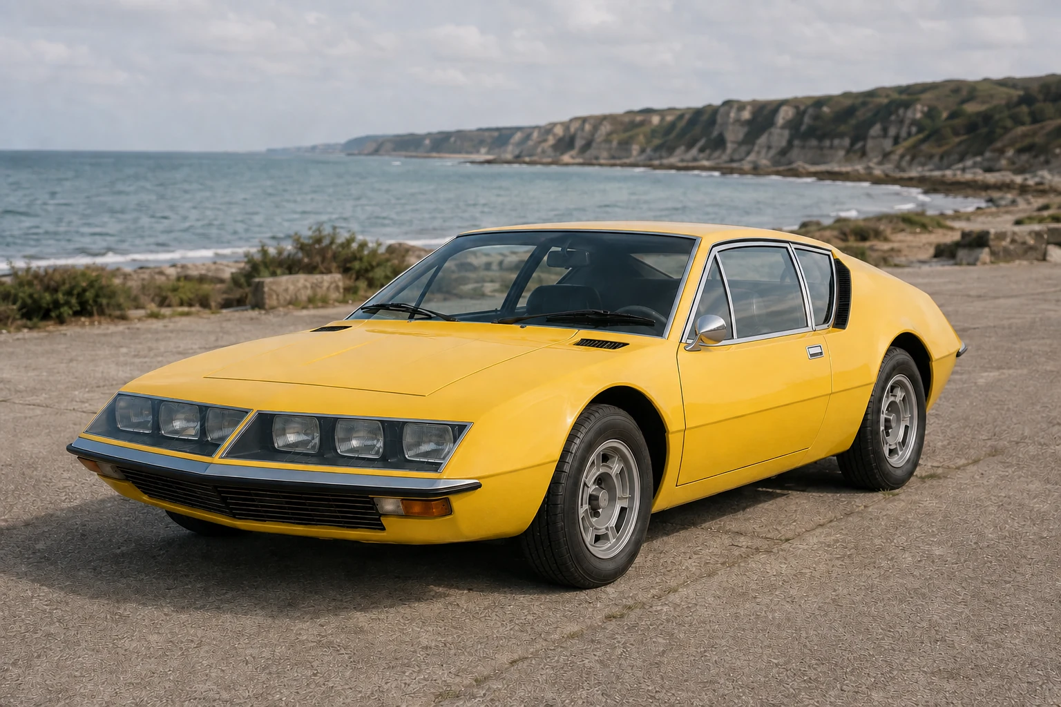 Жёлтая Alpine A310 1600 образца 1972 года, вид спереди