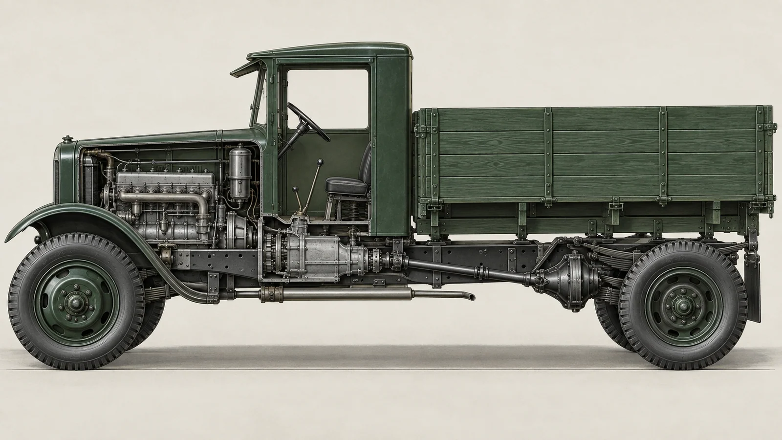 Шасси, двигатель и трансмиссия грузовика АМО-3