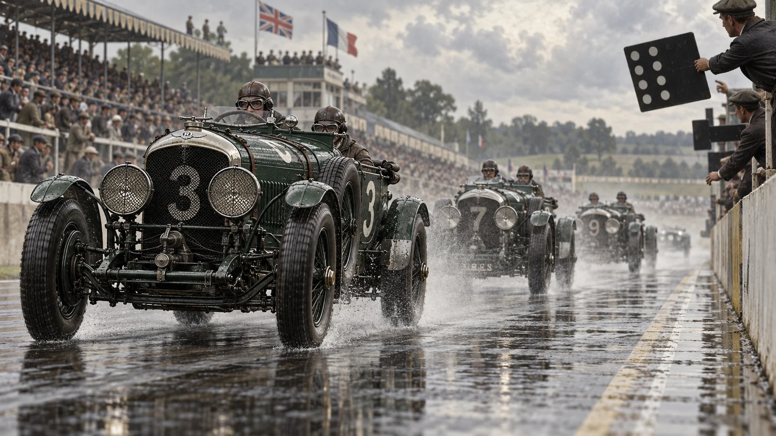 Bentley Speed Six ведёт группу автомобилей в Ле-Мане 1929 года