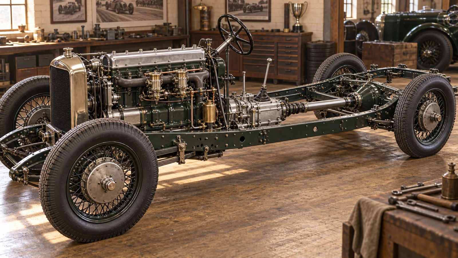 Шасси и рядный шестицилиндровый двигатель Bentley Speed Six