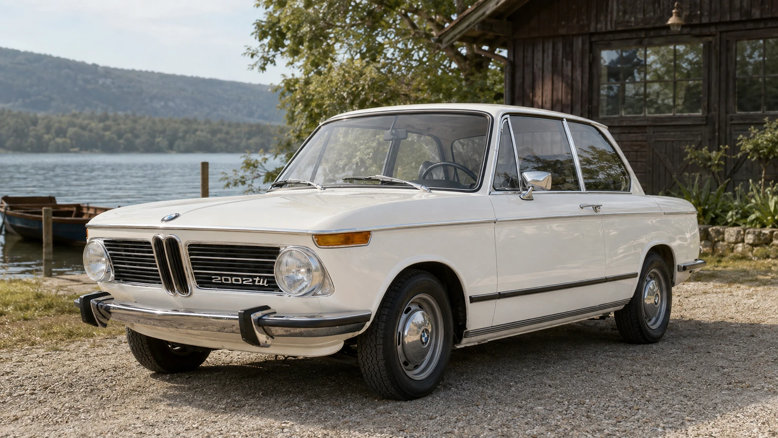 Европейская BMW 2002 tii 1972 года с тонкими хромированными бамперами