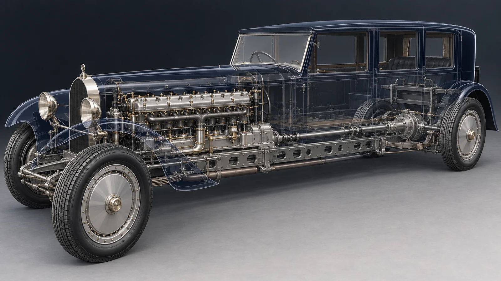 Шасси и 12,8-литровый двигатель Bugatti Royale