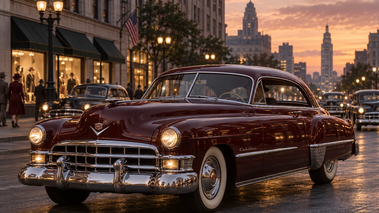 Cadillac Coupe de Ville 1949 года на городской улице