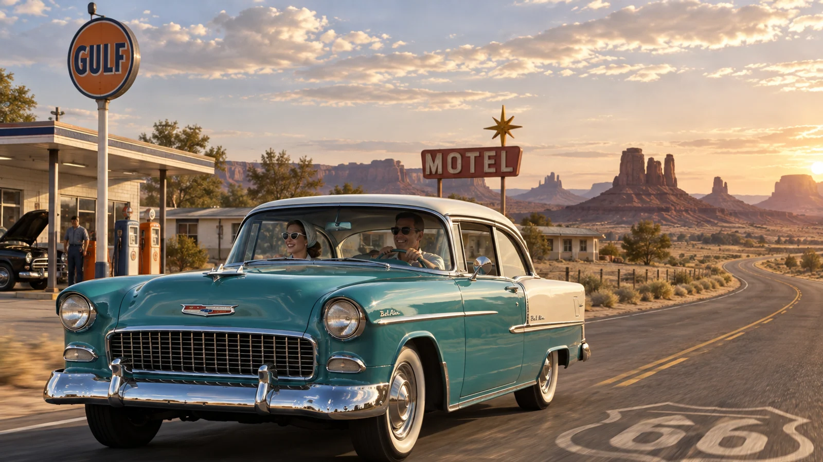 Chevrolet Bel Air 1955 года на шоссе Route 66
