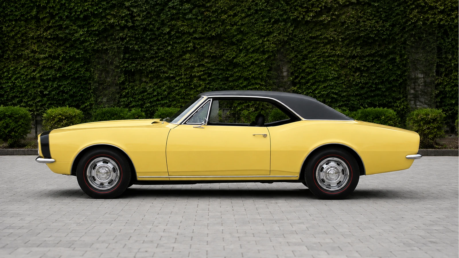 Жёлтый Chevrolet Camaro SS350 RS 1967 года, вид сбоку