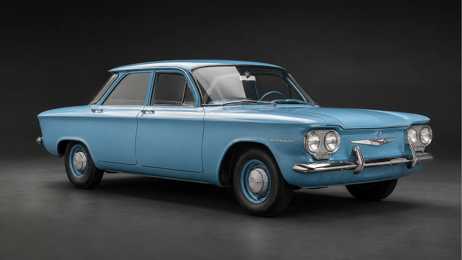 Передняя часть Chevrolet Corvair 1960 года в низком ракурсе