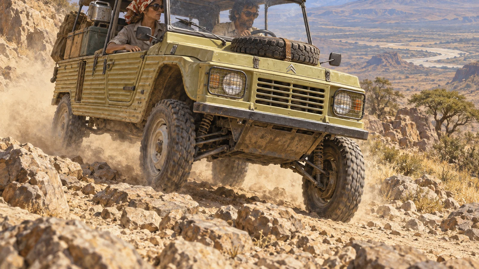 Citroën Méhari 4x4 на каменистой экспедиционной дороге