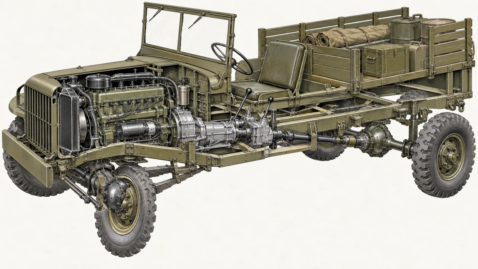 Шасси Dodge WC-51 с приводом 4x4 и двигателем T214