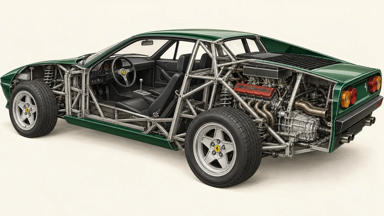 Среднемоторная компоновка Ferrari 308 GTB