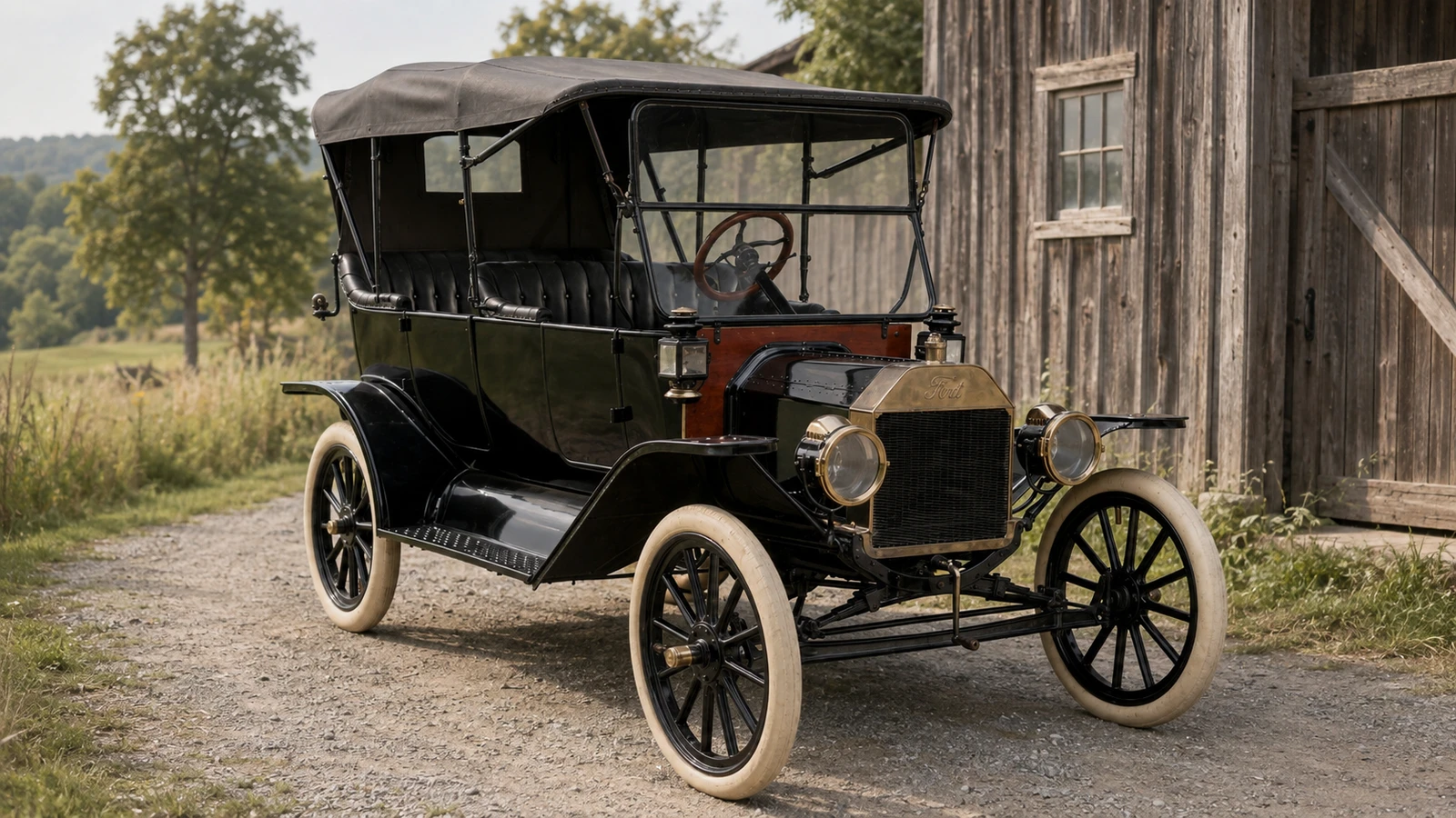Ford Model T Touring 1914 года с поднятой тканевой крышей
