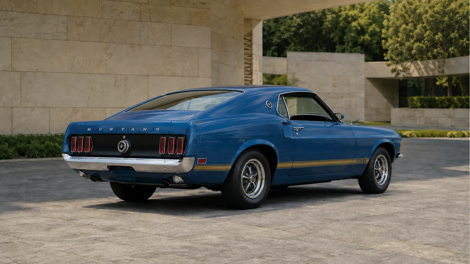Корма Mustang Mach 1 1969 года с шестью секциями фонарей