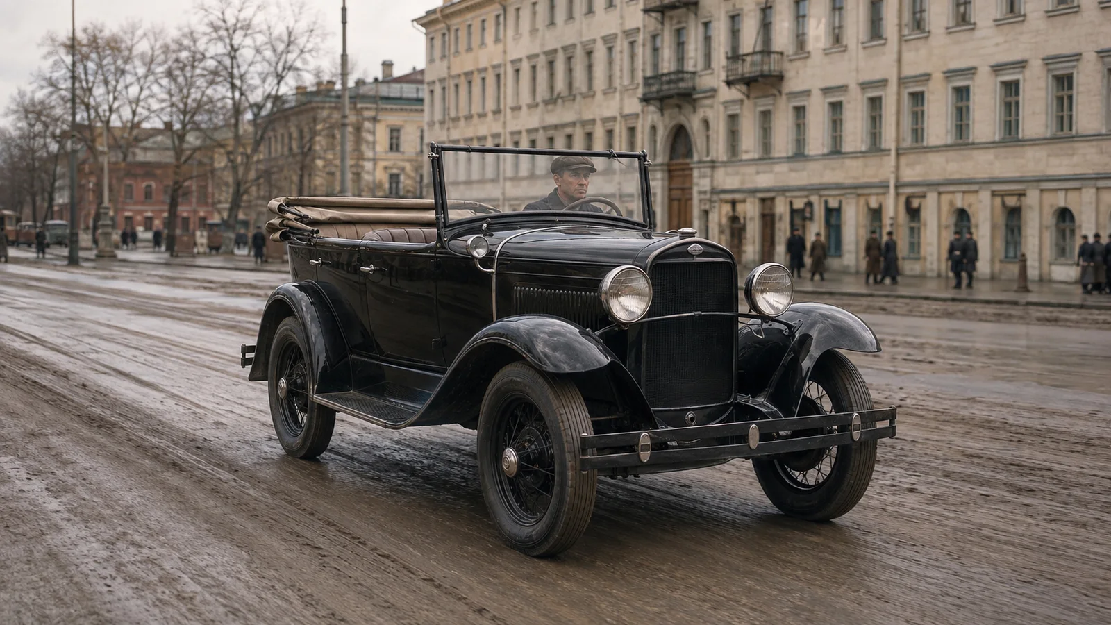 Черный ГАЗ-А на городской улице начала 1930-х годов