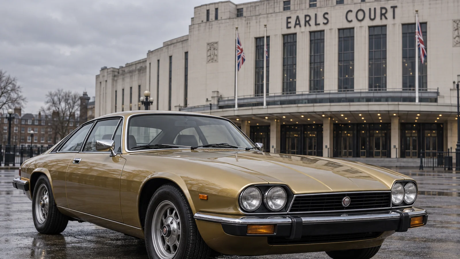 Золотистый Jaguar XJ-S V12 1975 года у Earls Court