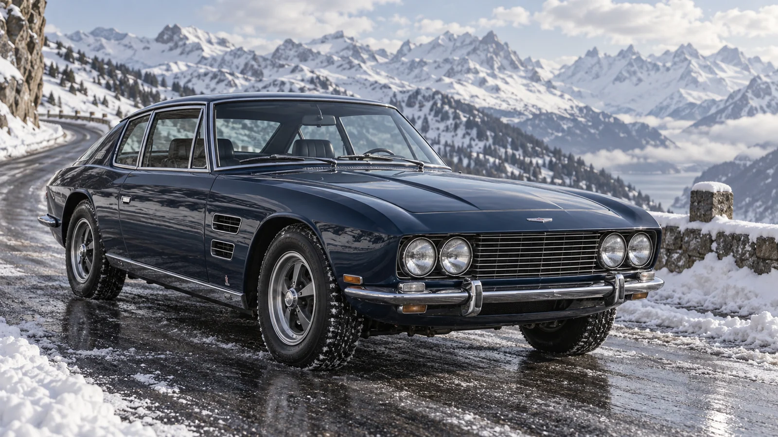 Jensen FF 1967 года на снегу