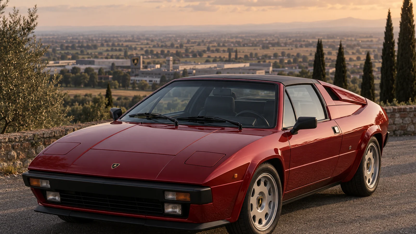 Красная Lamborghini Jalpa 1982 года в окрестностях Сант-Агата-Болоньезе