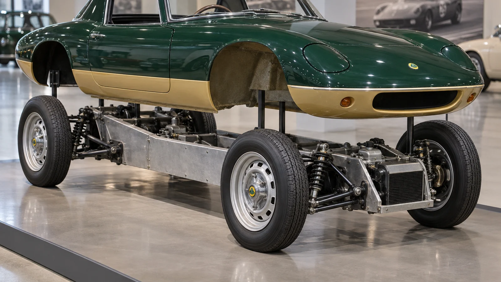 Хребтовая рама и агрегаты Lotus Elan в технической композиции