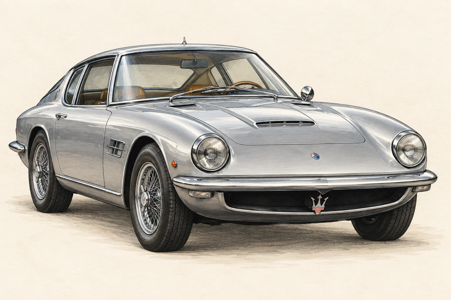 Maserati Mistral Coupé — современная редакционная иллюстрация