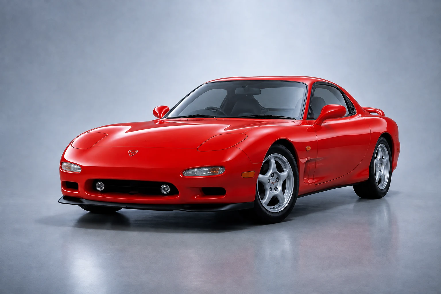 Красная Mazda RX-7 FD ранней японской серии с убранными фарами