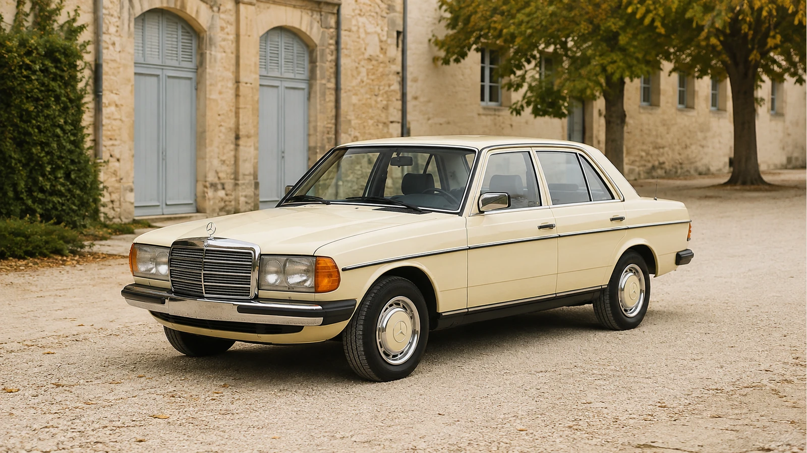 Mercedes-Benz W123 230E европейского исполнения, передний ракурс