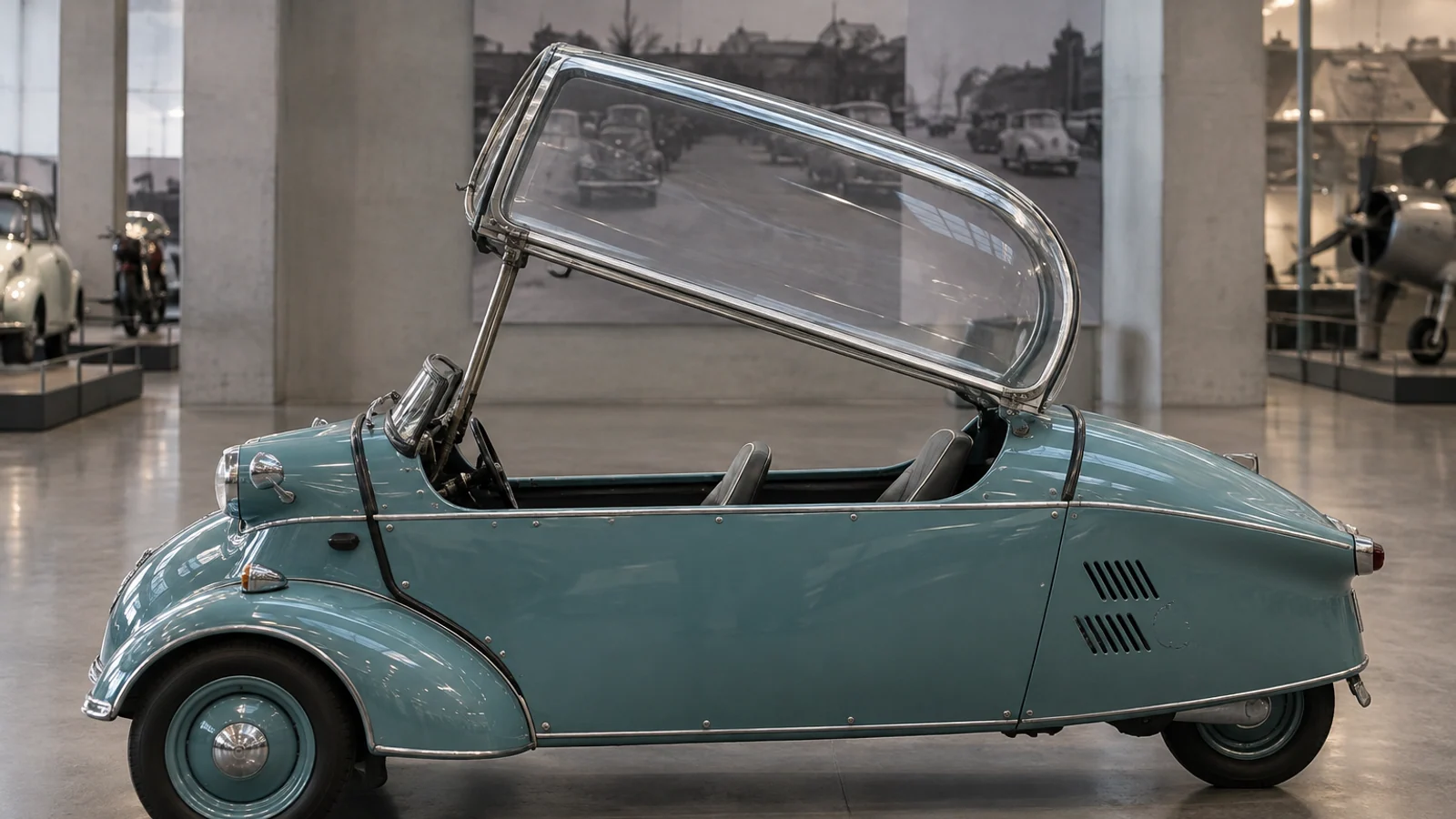 Боковой профиль Messerschmitt KR200 с открытым фонарём