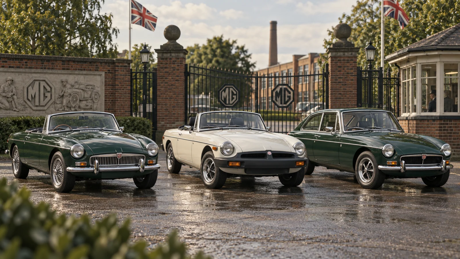 Ранний и поздний MGB Roadster рядом с MGB GT