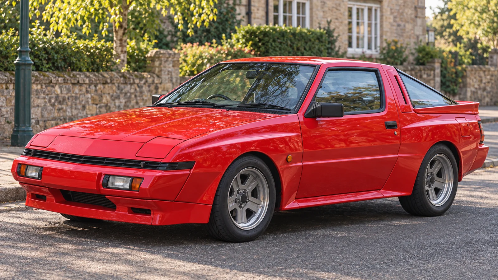 Mitsubishi Starion, дорожное ширококузовное купе 1988 года, вид спереди в три четверти
