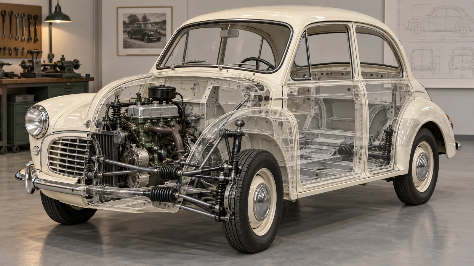Несущий кузов и передняя подвеска Morris Minor