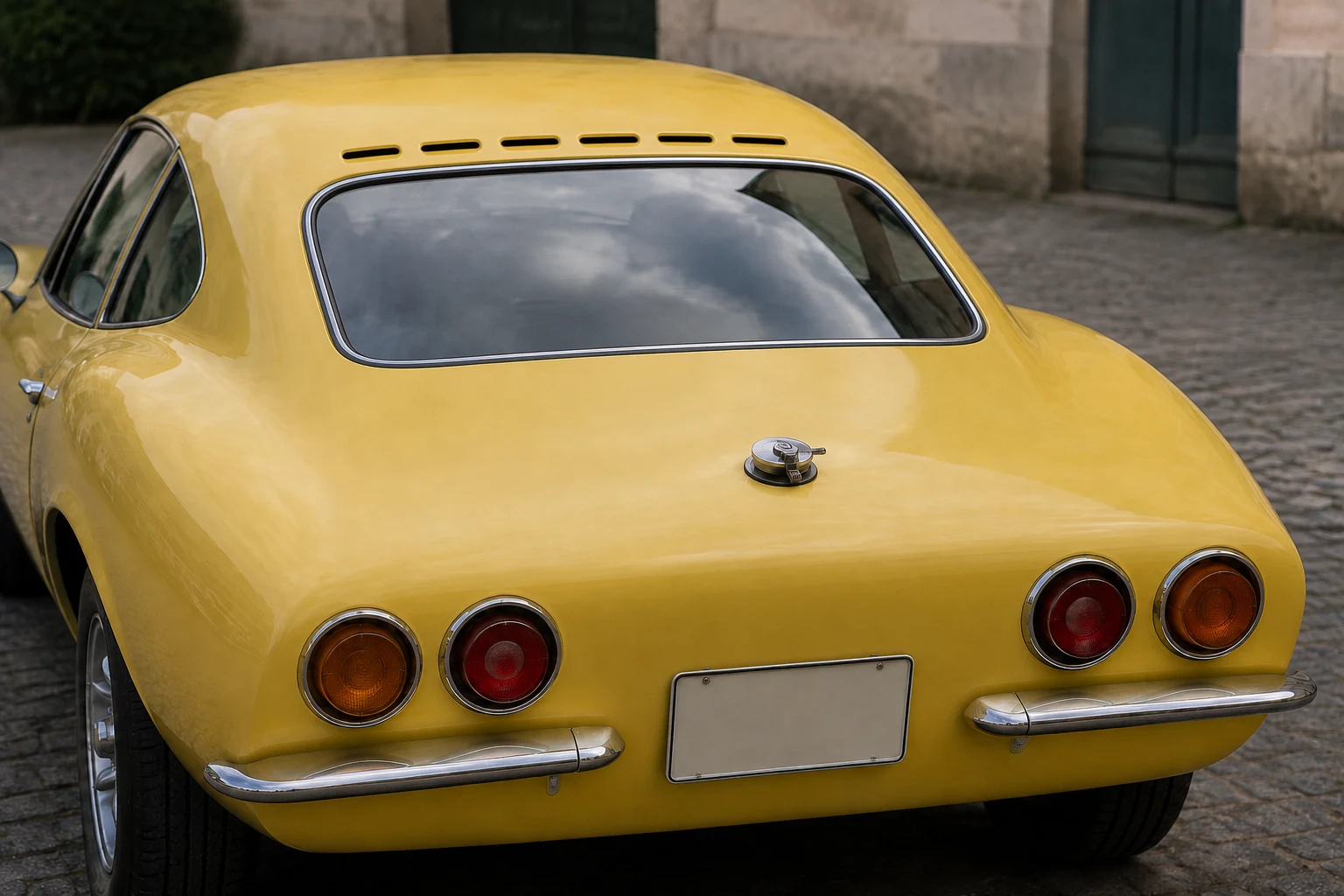 Заднее стекло, вентиляционные прорези и круглые фонари Opel GT