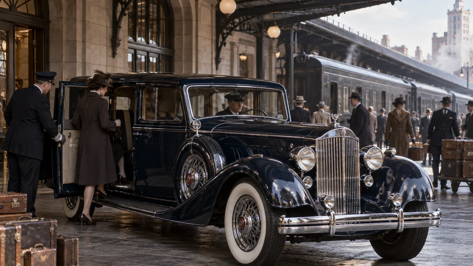 Packard Twelve у американского вокзала конца 1930-х