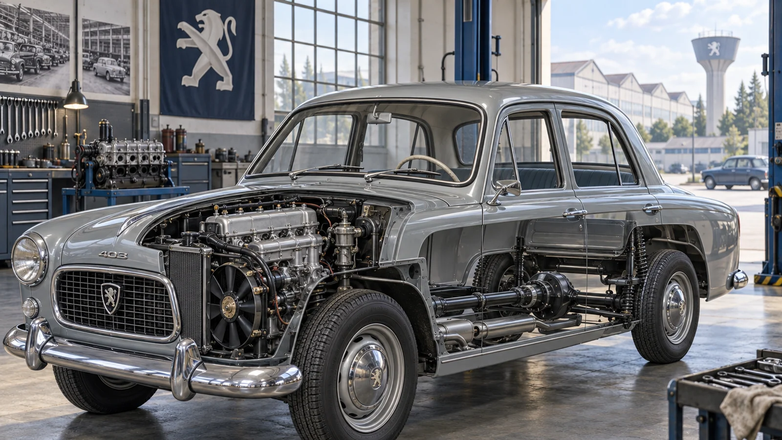 Устройство Peugeot 403 с двигателем 1468 см3, задним приводом и муфтой вентилятора