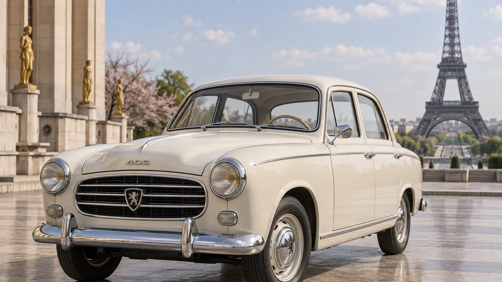 Peugeot 403 1955 года у дворца Шайо в Париже