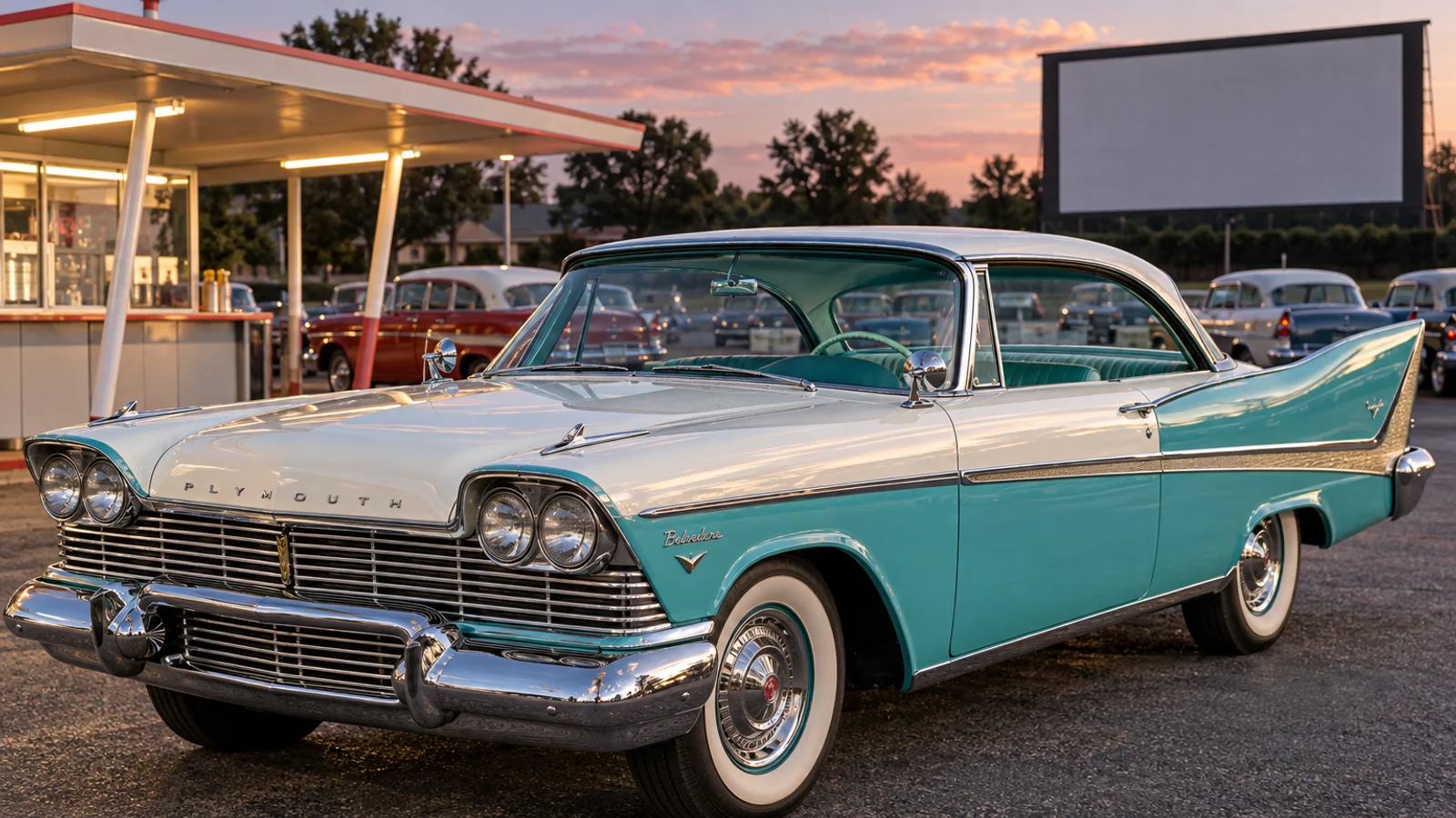 Бирюзово-белый Plymouth Belvedere 1957 года