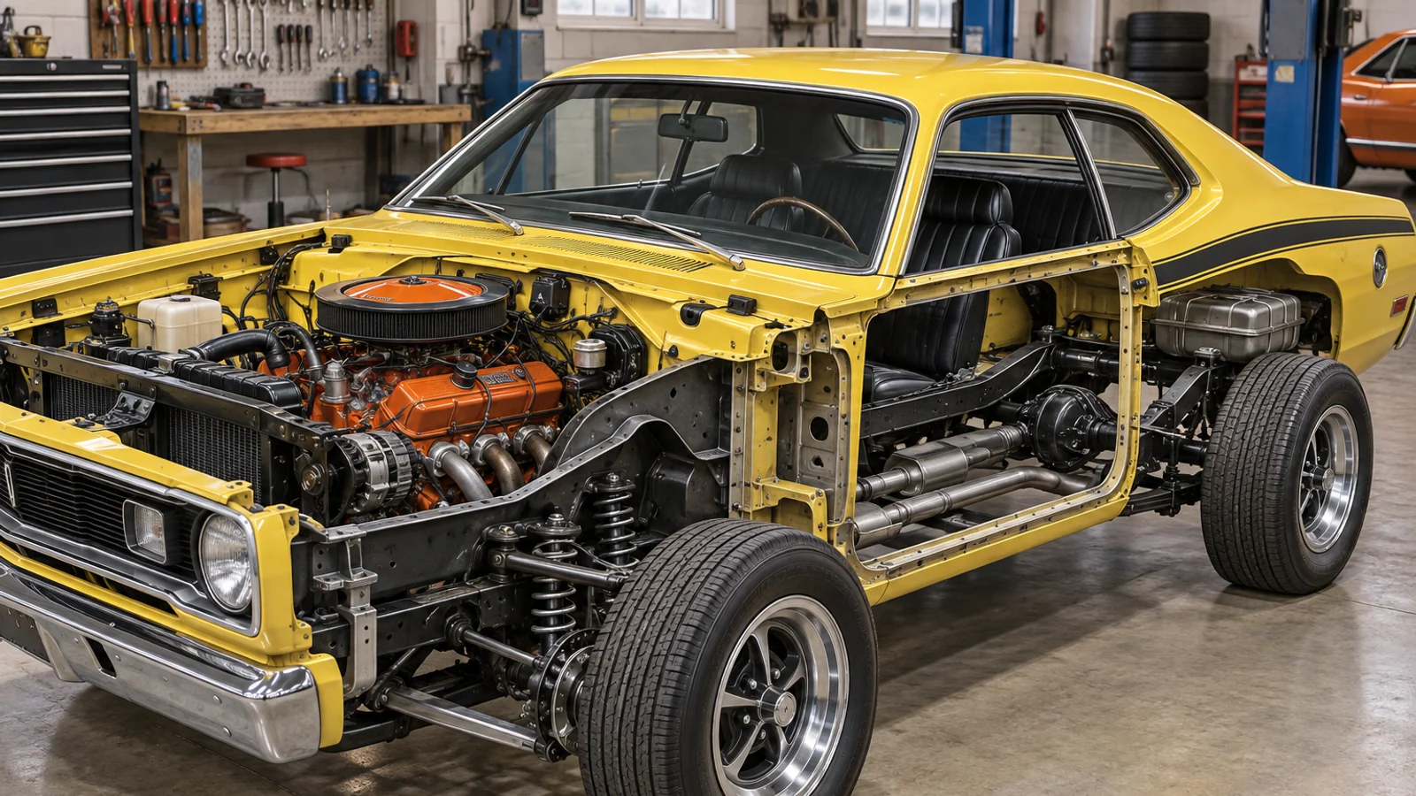 Двигатель V8 340 и шасси Plymouth Duster A-body
