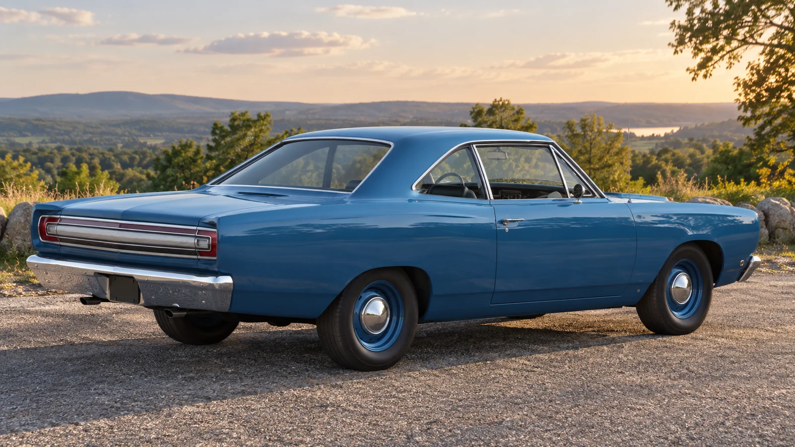 Plymouth Road Runner 1968 года, вид справа сзади в три четверти