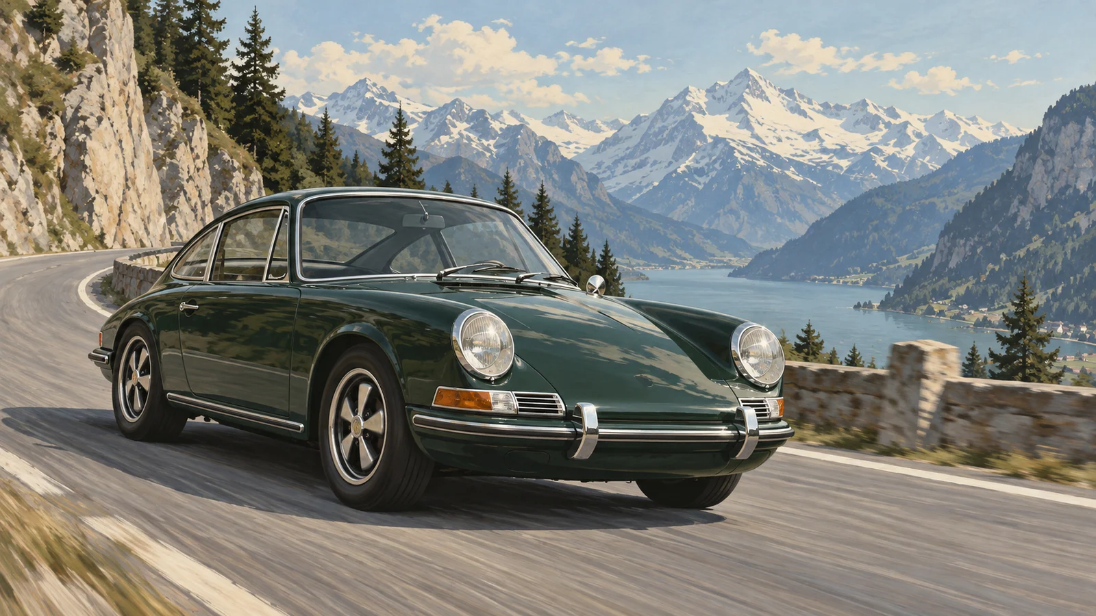 Ранний Porsche 911 S на горной дороге