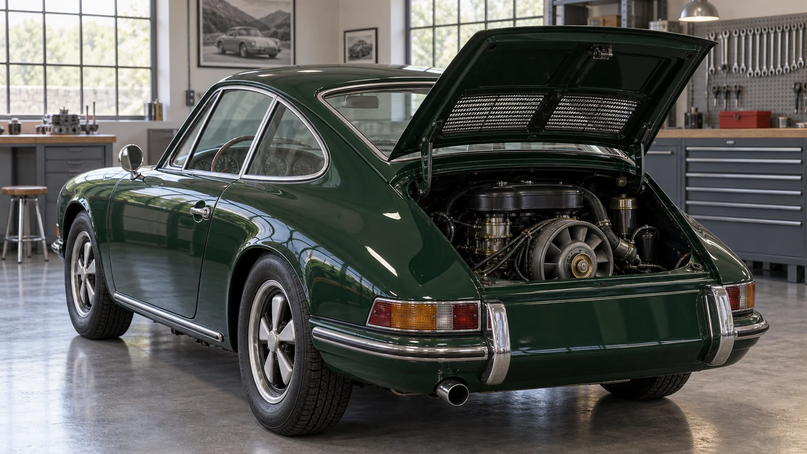 Porsche 911 S 1967 года с открытым моторным отсеком