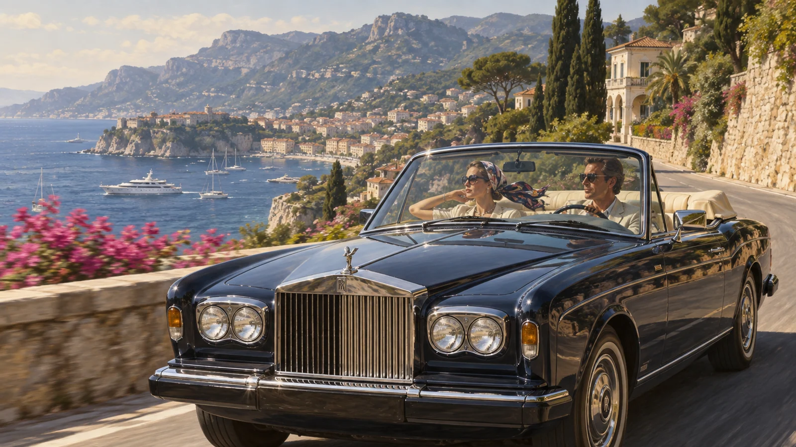 Rolls-Royce Corniche кабриолет на дороге Лазурного Берега