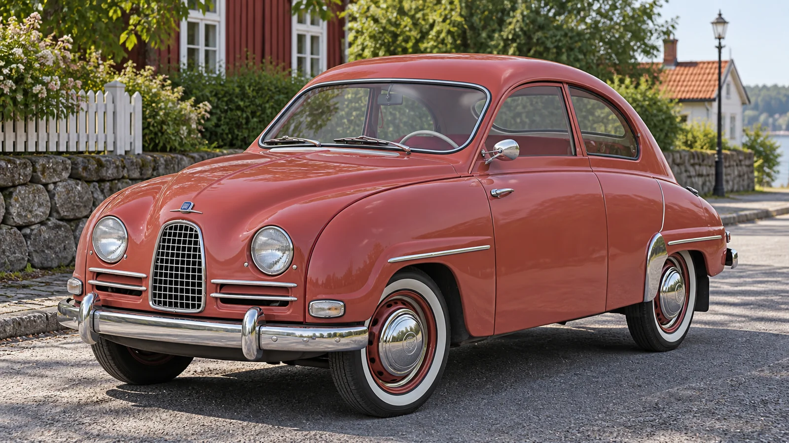 Saab 93B 1958 года, вид спереди в три четверти