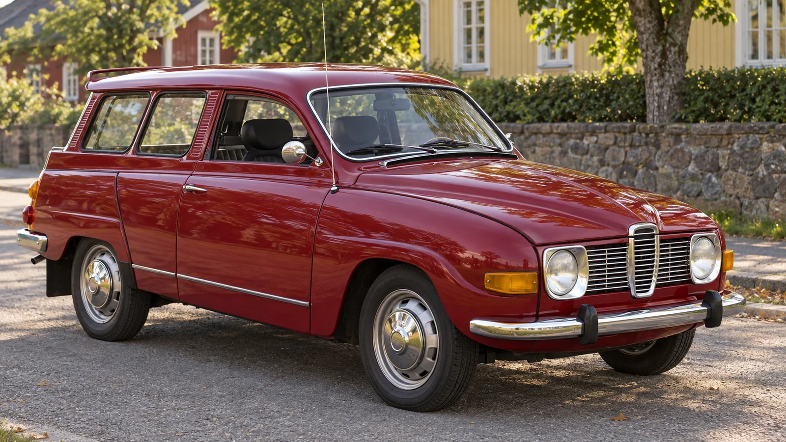Saab 95 V4 около 1970 года, вид спереди в три четверти