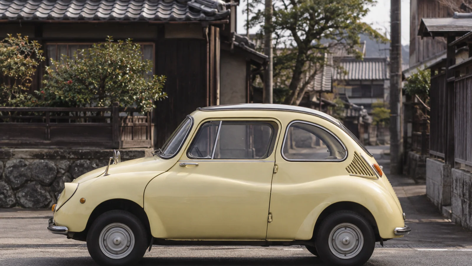 Subaru 360 в профиль на японской улице