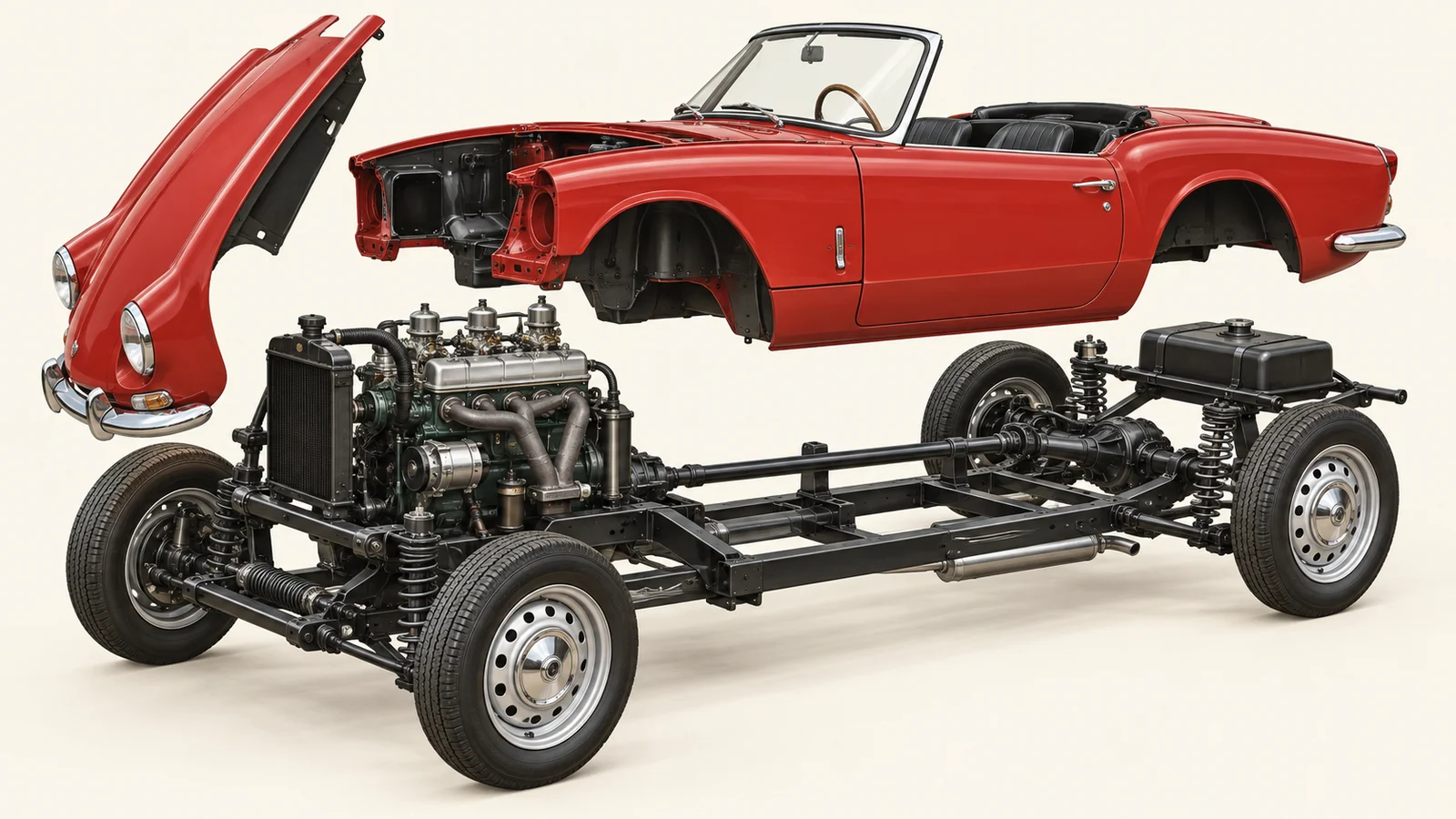 Шасси и открывающийся капот Triumph Spitfire