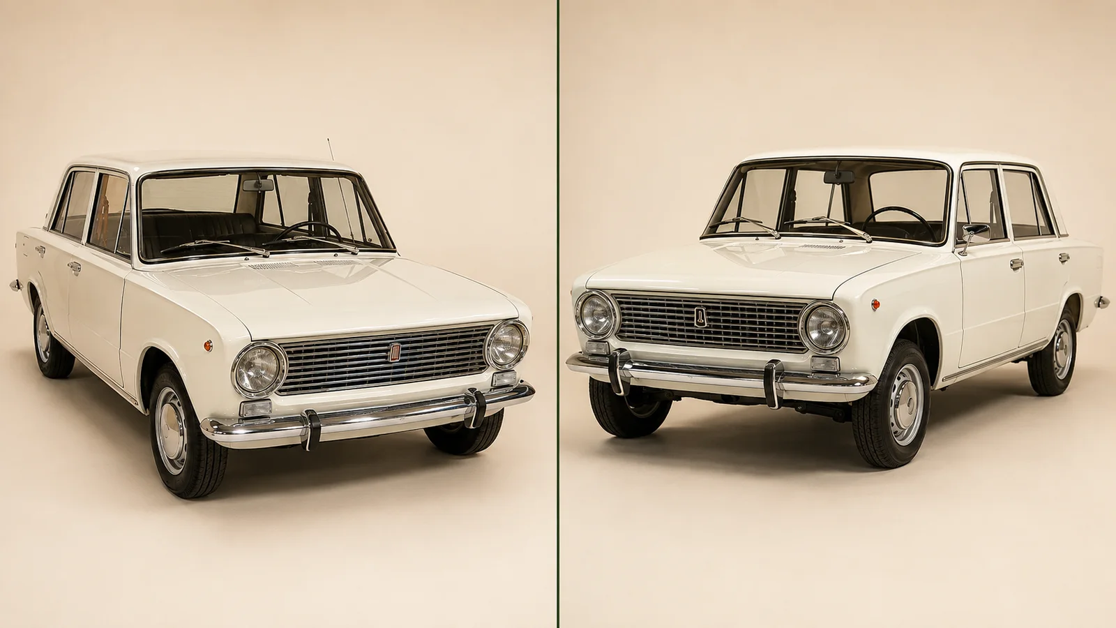 Сравнение Fiat 124 слева и ВАЗ-2101 справа