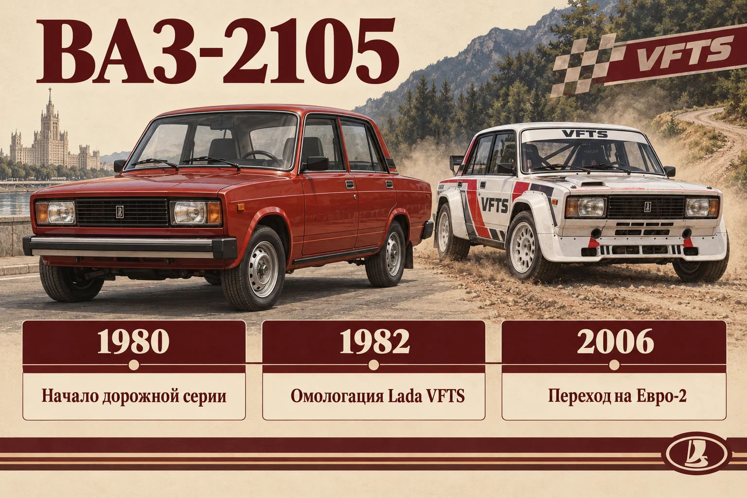 ВАЗ-2105: история «пятёрки», годы выпуска, роторный мотор и VFTS: редакционная иллюстрация истории и особенностей модели
