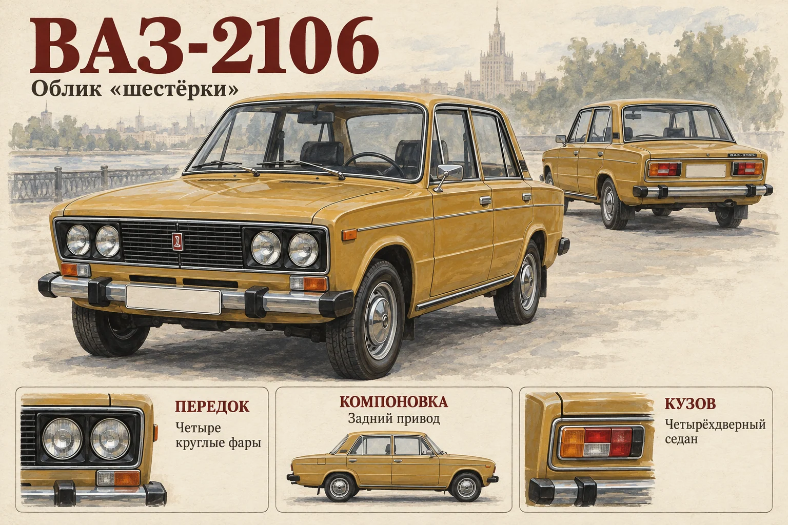 ВАЗ-2106: история «шестёрки», годы выпуска и версии: редакционная иллюстрация истории и особенностей модели
